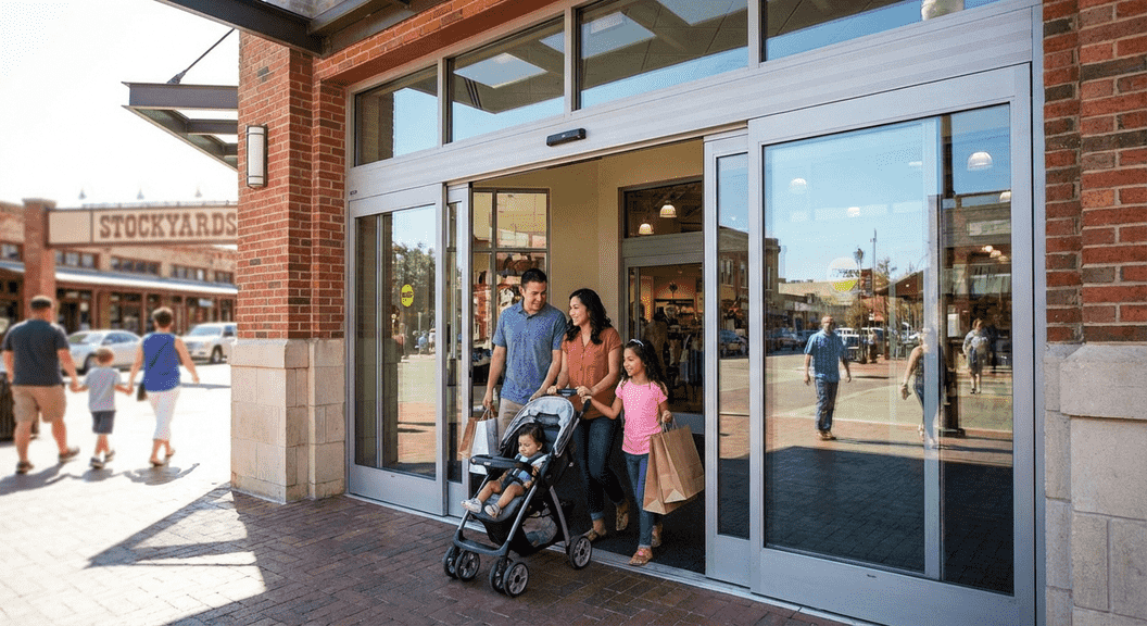Automatic door system installed at a Fort Worth retail store entrance